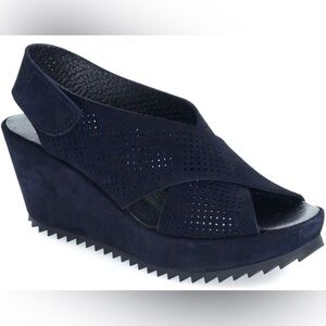 Pedro Garcia Frigg' Wedge Sandals Perforated Suede in Dark Navy Blue Size 10